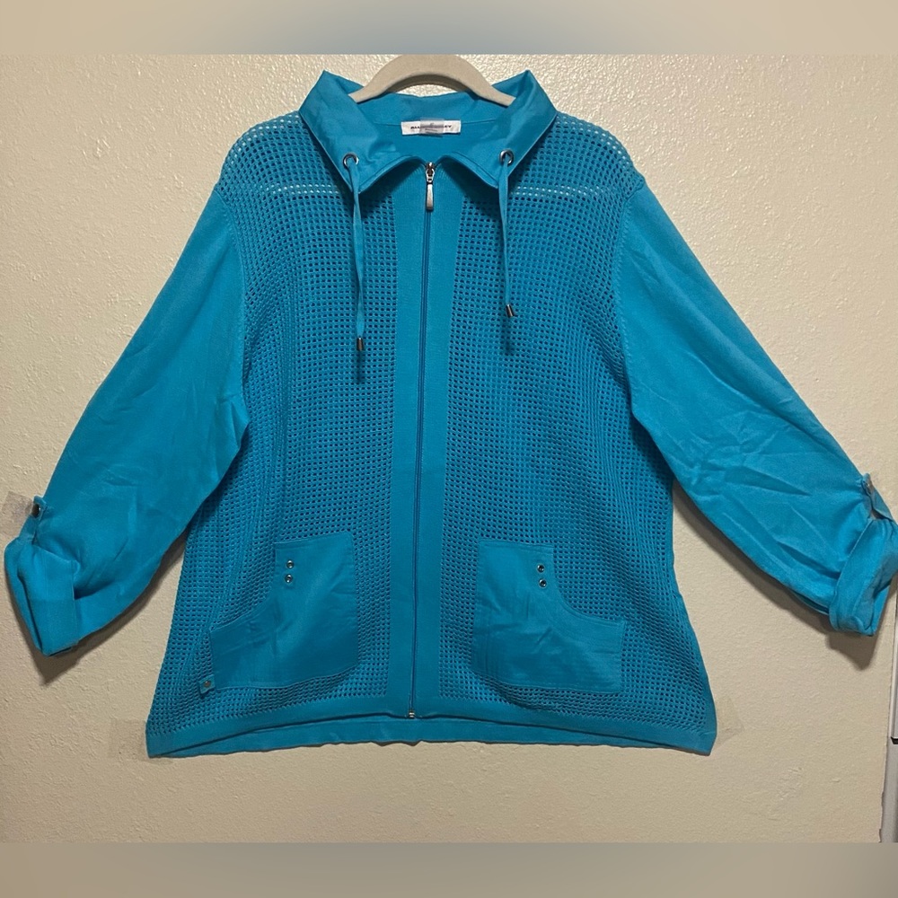 Allison Daley Blue Semi-Sheer Mesh Zip Jacket | Lightweight Mock Neck XL - Picture 2 of 5